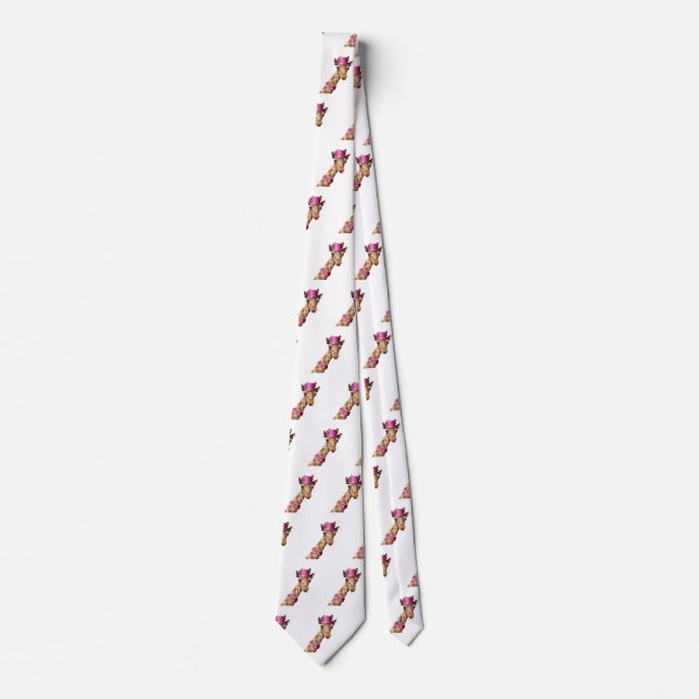 Giraffe in sparkly pink hat tie (Front)
