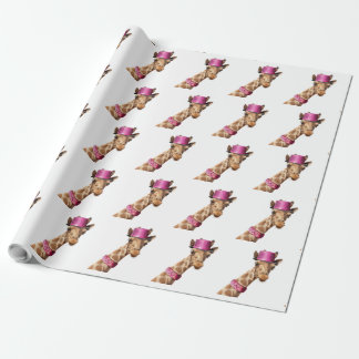 Giraffe in sparkly pink hat wrapping paper
