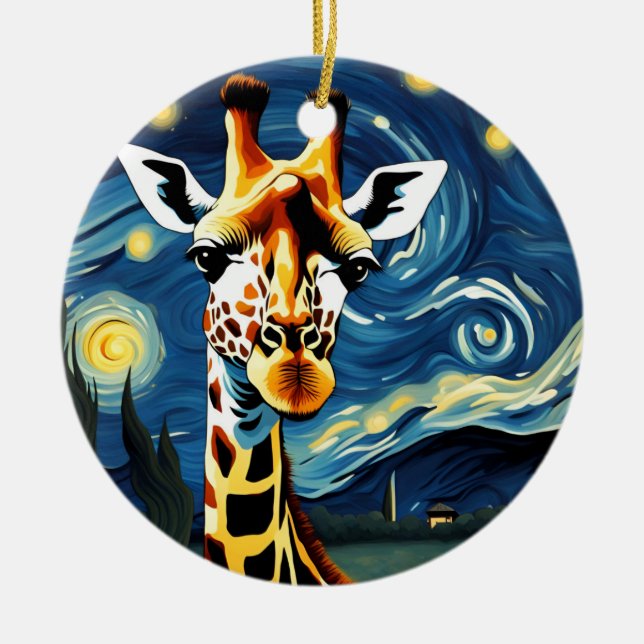 Giraffe in the Starry Night Ceramic Tree Decoration (Front)