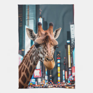 Giraffe in Times Square Tea Towel