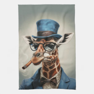 Giraffe in top hat and jacket tea towel
