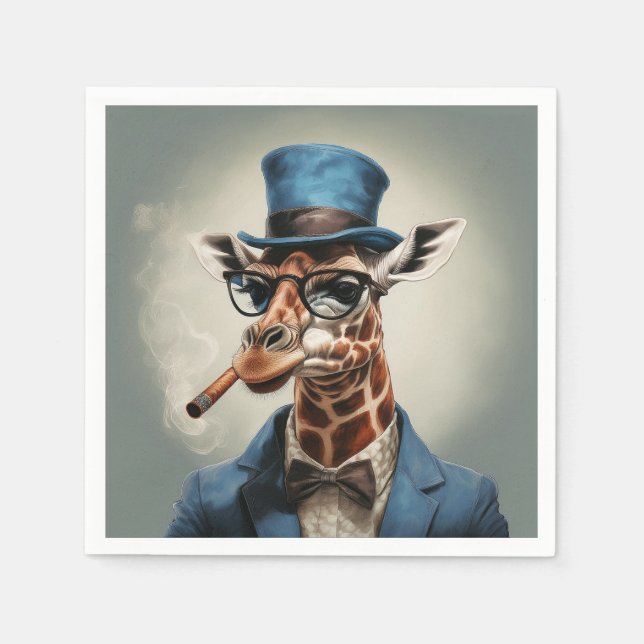 Giraffe in top hat with cigar napkin (Front)