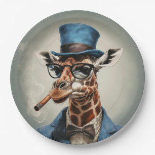 Giraffe in top hat with cigar paper plate