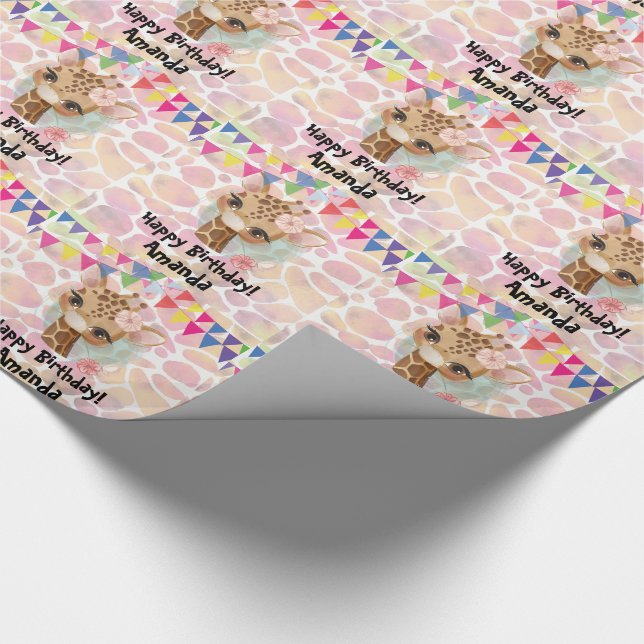 Giraffe in watercolor girls wrapping paper (Corner)