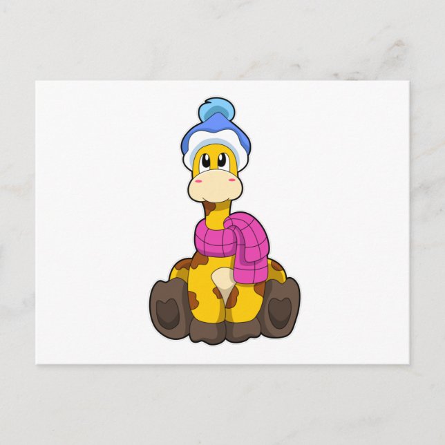 Giraffe in Winter with Scarf & Hat Postcard (Front)