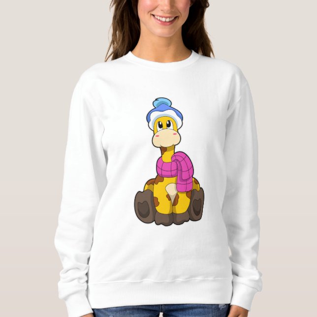 Giraffe in Winter with Scarf & Hat Sweatshirt (Front)