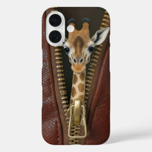 Giraffe In Zipper On Leather iPhone 16 Case