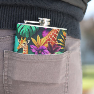 Giraffe Jungle Dreams Seamless Surface Pattern Hip Flask