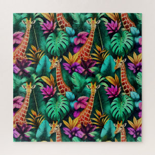 Giraffe Jungle Dreams Seamless Surface Pattern Jigsaw Puzzle