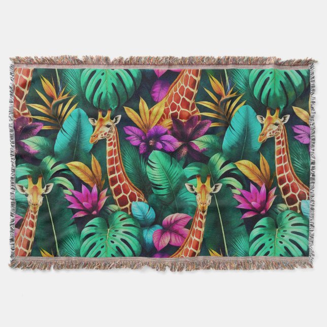Giraffe Jungle Dreams Seamless Surface Pattern Throw Blanket (Front)