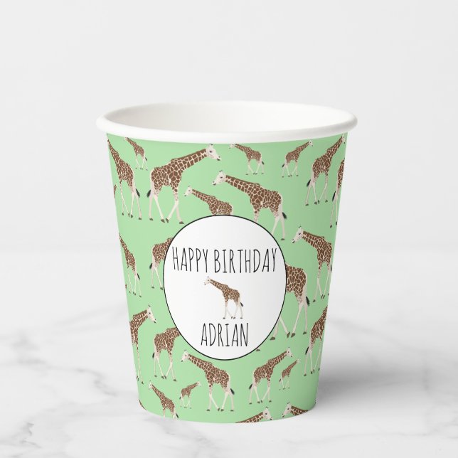 Giraffe Jungle Safari Animal Birthday Party Paper Cups (Front)
