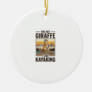 Giraffe Kayaking Vintage Funny T-Shirt Design_1 Ceramic Tree Decoration