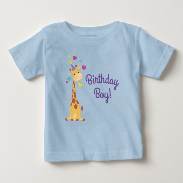 Giraffe Kids Birthday Boy Party Cute Baby T-Shirt (Front)