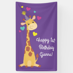 Giraffe Kids Birthday Party Cute Banner