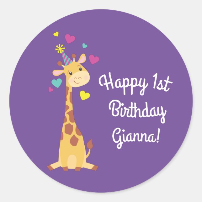 Giraffe Kids Birthday Party Cute Classic Round Sticker (Front)