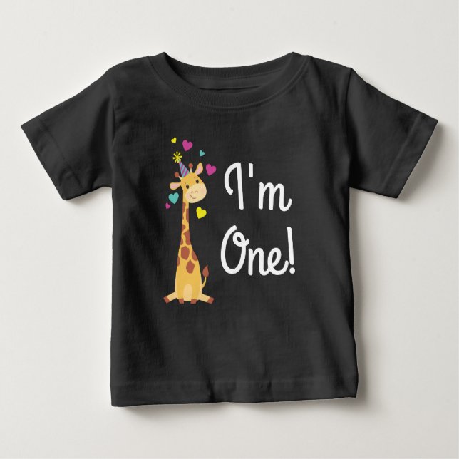 Giraffe Kids Birthday Party Cute I'm One Baby T-Shirt (Front)
