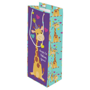 Giraffe Kids Birthday Party Cute Wine Gift Bag