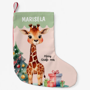 Giraffe Kids Children Cute Pink Custom Name Small Christmas Stocking