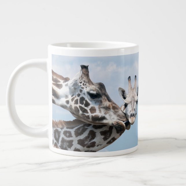 Giraffe Kisses Her Calf Large Coffee Mug (Left)
