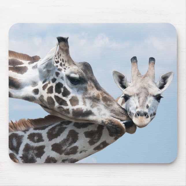 Giraffe Kisses Her Calf Mouse Pad (Front)