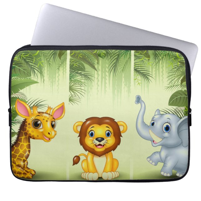 Giraffe Lion Elephant Kids Laptop Sleeve (Front)