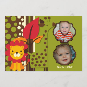 Giraffe Lion Photo Zoo Animals Birthday Invitation