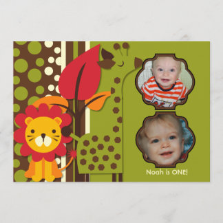 Giraffe Lion Photo Zoo Animals Birthday Invitation