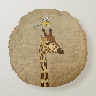 Giraffe & Little Gold Bird Pillow
