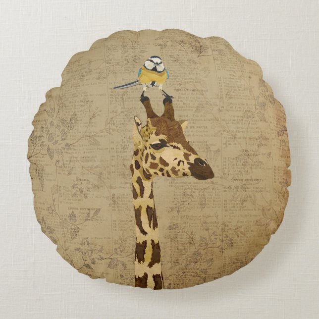 Giraffe & Little Gold Bird Pillow (Front)