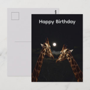 Giraffe Love In The Moonlight, Birthday Postcard