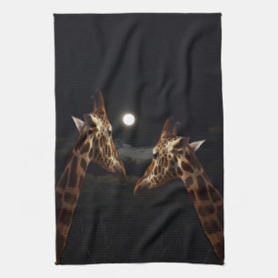 Giraffe Love In The Moonlight, Tea Towel