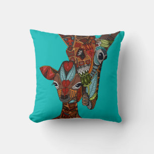 giraffe love turquoise cushion