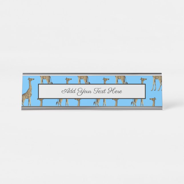 Giraffe Lover Blue Wild Animals Zoo African Safari Desk Name Plate (Front)