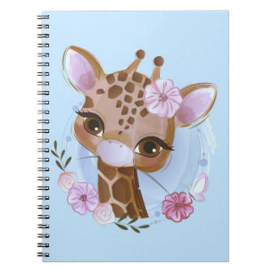 Giraffe Lover Cute Baby Giraffe With Flower Notebook