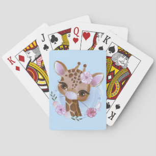 Giraffe Lover Cute Baby Giraffe With Flower Playing Cards