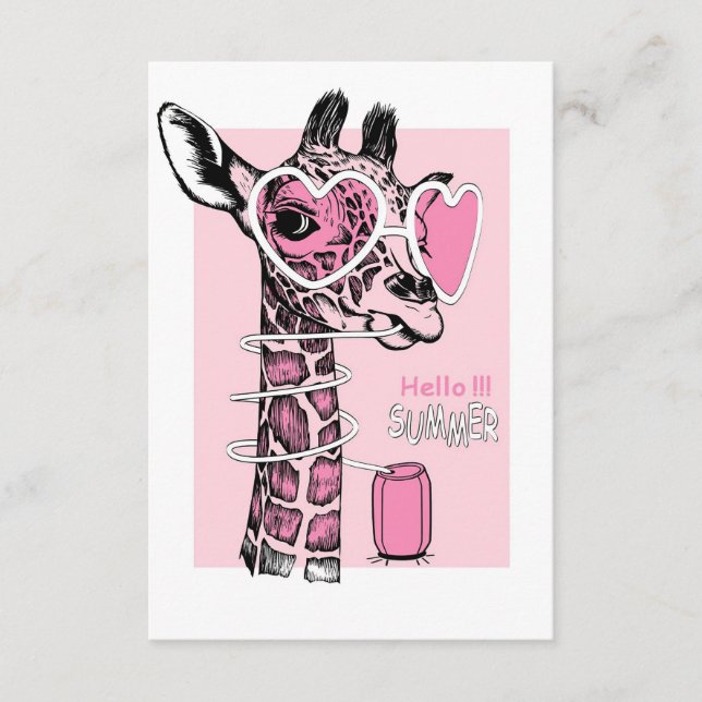 Giraffe Lover Cute Giraffe With Drink Enclosure Card (Front)