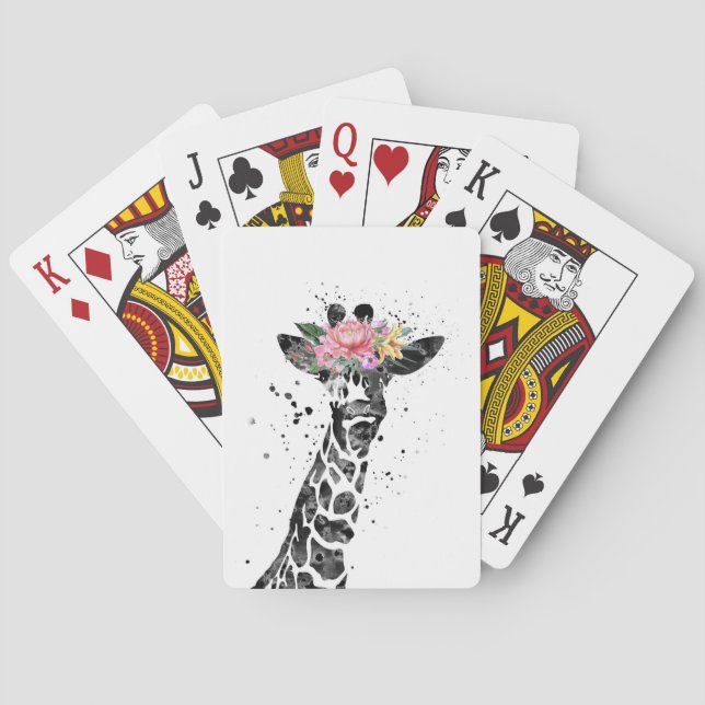 Giraffe Lover Giraffe And Flower Playing Cards (Back)