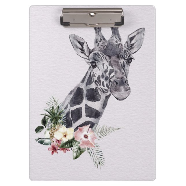 Giraffe Lover Giraffe Animal With Flower Clipboard (Front)