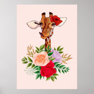 Giraffe Lover Giraffes Africa And Flower Poster