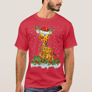 Giraffe Lover Matching Santa Lighting Giraffe Chri T-Shirt
