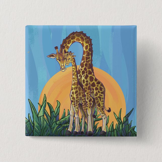 Giraffe Mama and Baby 15 Cm Square Badge (Front)