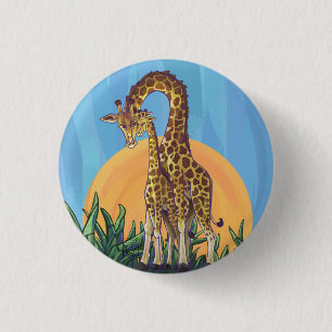 Giraffe Mama and Baby 3 Cm Round Badge