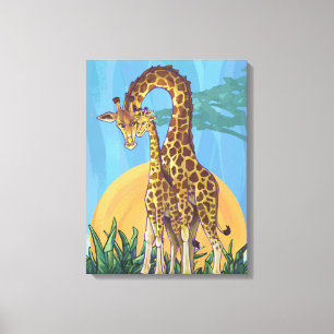 Giraffe Mama and Baby Canvas Print