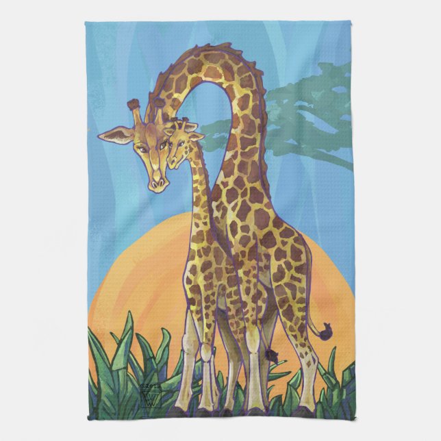 Giraffe Mama and Baby Tea Towel (Vertical)