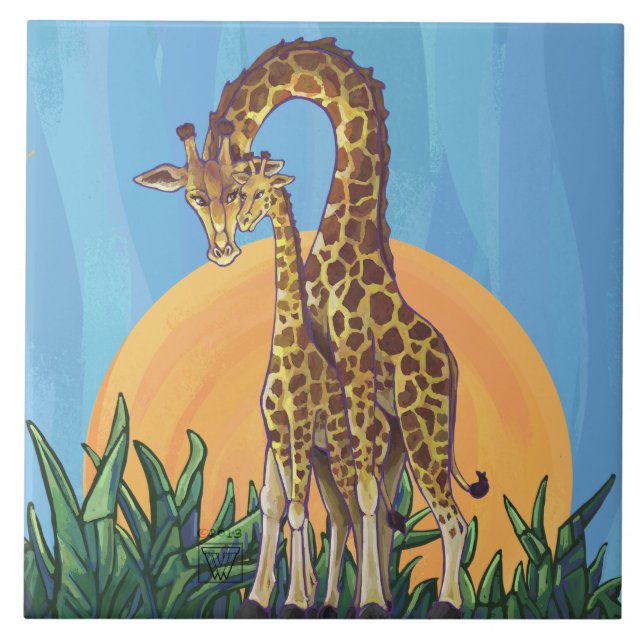 Giraffe Mama and Baby Tile (Front)