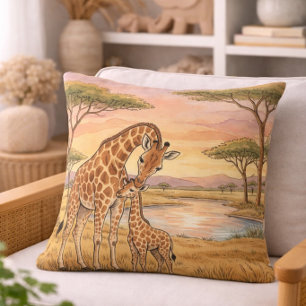 Giraffe Mama And Calf Safari Animals  Cushion