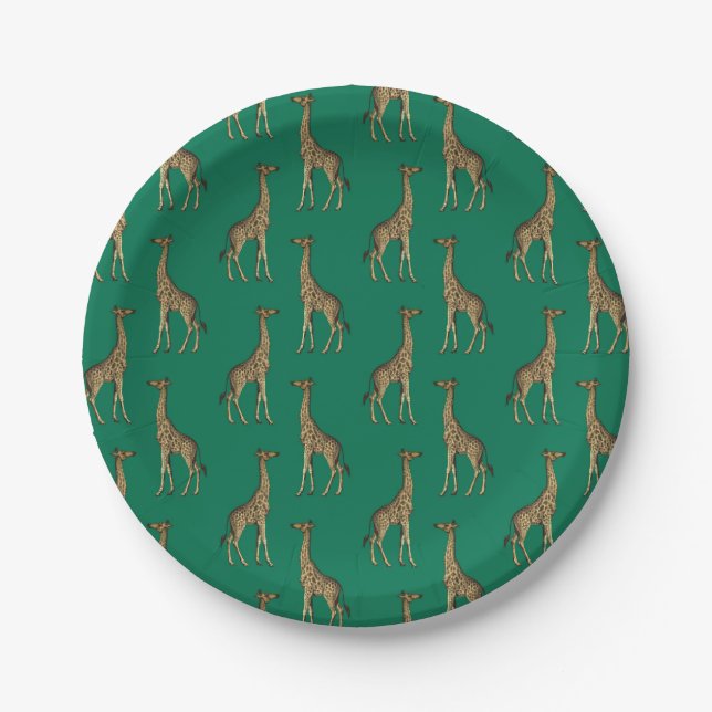 Giraffe Mammalian Emerald Green Wild Animal Africa Paper Plate (Front)