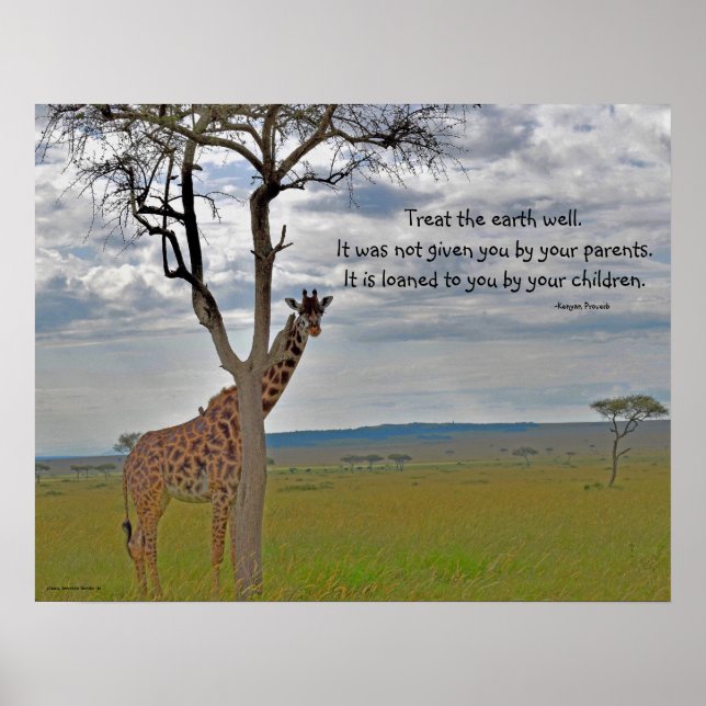 Giraffe Masai Mara , Kenyan Proverb Poster (Front)