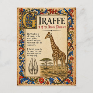 Giraffe, Mediaeval Bestiary Art Postcard
