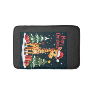 Giraffe Merry Christmas Tree Lighting Santa Giraff Bath Mat